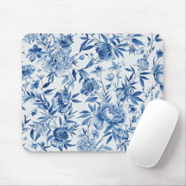 Blauw Chinoiserie Waterverf Bloem Botanisch Muismat