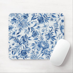 Blauw Chinoiserie Waterverf Bloem Botanisch Muismat