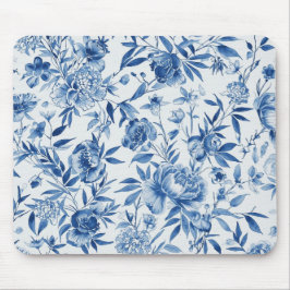 Blauw Chinoiserie Waterverf Bloem Botanisch Muismat