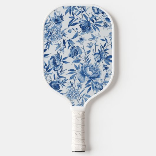 Blauw Chinoiserie Waterverf Bloem Botanisch Pickleball Paddle (Voorkant)