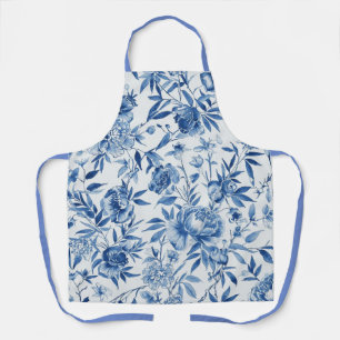 Blauw Chinoiserie Waterverf Bloem Botanisch Schort