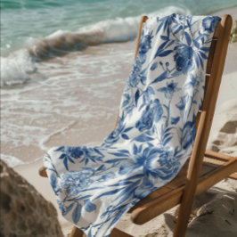 Blauw Chinoiserie Waterverf Bloem Botanisch Strandlaken