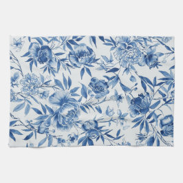 Blauw Chinoiserie Waterverf Bloem Botanisch Theedoek