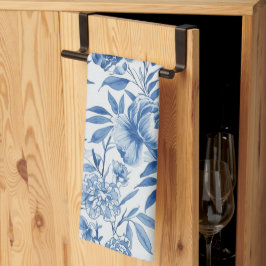 Blauw Chinoiserie Waterverf Bloem Botanisch Theedoek