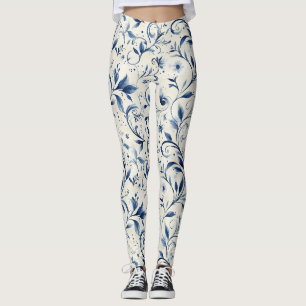 Blauw Chinoiserie Waterverf Wingerd & Bloemen Leggings