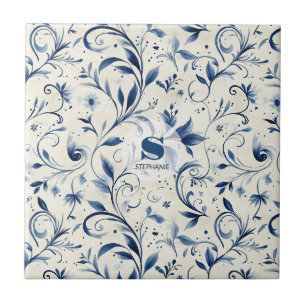 Blauw Chinoiserie Waterverf Wingerd & Bloemmotief Tegeltje