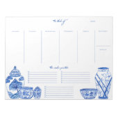 Blauw Chinoiserie Weekplanner Notitieblok (Voorkant)