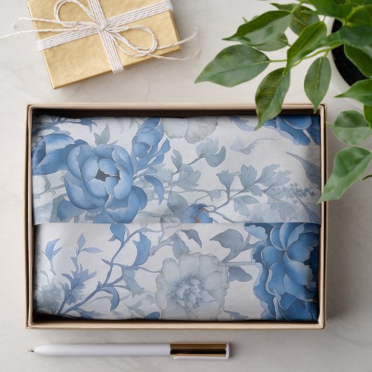 Blauw Chinoiserie Wild Flower Tissue Papier (Geschenk)