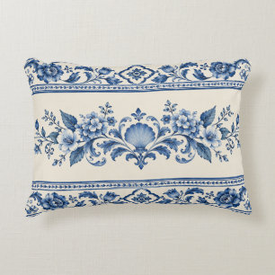 Blauw Chinoiserie Zeeschelp Bloemmotief Accent Kussen