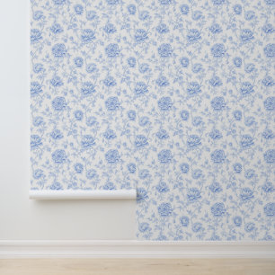 Blauw Chinoises Coastal Grandmother Bloemmotief Behang
