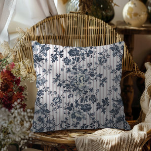  blauw chintz en streepjespatroon kussen