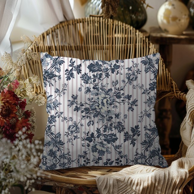 blauw chintz en streepjespatroon kussen (Creator heeft geüpload)