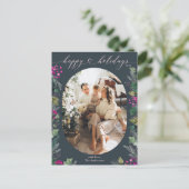  blauw chique familie foto feestdagenkaart (Staand voorkant)