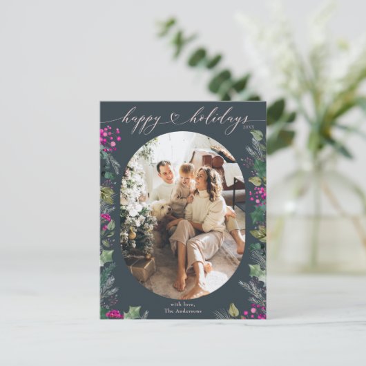  blauw chique familie foto feestdagenkaart (Staand voorkant)