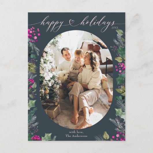  blauw chique familie foto feestdagenkaart (Voorkant)