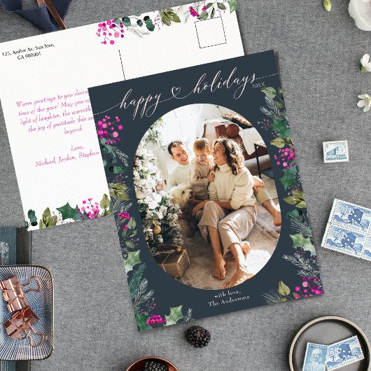  blauw chique familie foto feestdagenkaart