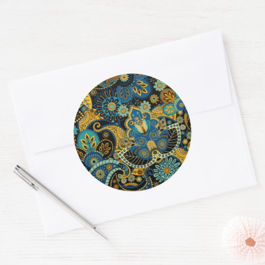 Blauw chochloom ronde sticker (Envelop)