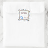 Blauw & Chocoladebruin Baby shower Favor met voetj Vierkante Sticker (Tas)