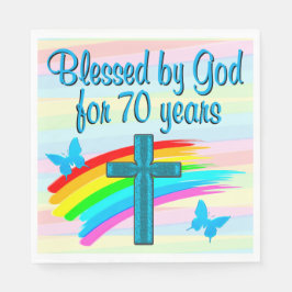  BLAUW CHRISTELIJK 70E VERJAARDAG PAPIEREN SERVETT SERVET