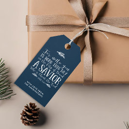 Blauw Christelijk Kerstmis Verse Typografie Vakant Cadeaulabel
