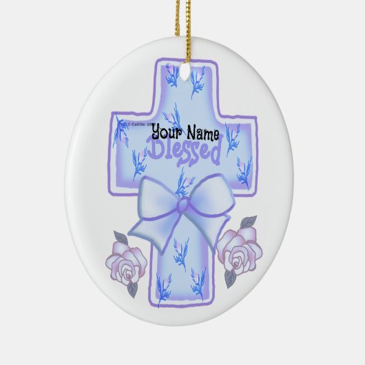 Blauw Christelijk kruis Keramisch Ornament (Rechts)