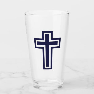 Blauw Christelijk kruis verschillende varianten Glas