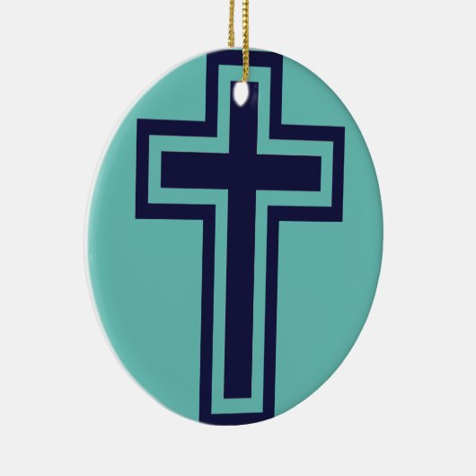 Blauw Christelijk kruis verschillende varianten Keramisch Ornament (Rechts)