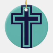 Blauw Christelijk kruis verschillende varianten Keramisch Ornament (Achterkant)