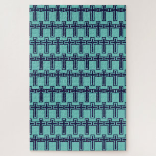 Blauw Christelijk kruis verschillende varianten Legpuzzel