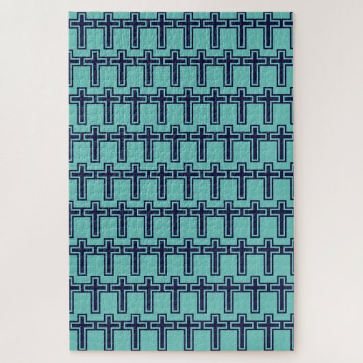 Blauw Christelijk kruis verschillende varianten Legpuzzel (Verticaal)