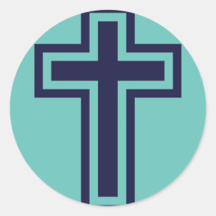 Blauw Christelijk kruis verschillende varianten Ronde Sticker