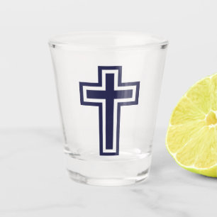 Blauw Christelijk kruis verschillende varianten Shot Glas