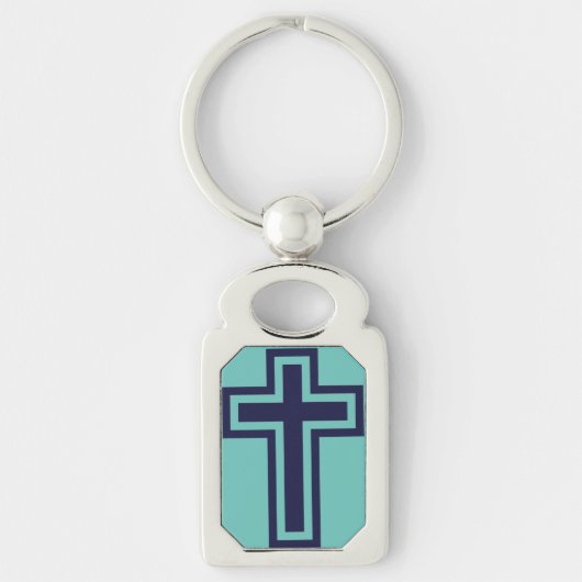 Blauw Christelijk kruis verschillende varianten Sleutelhanger (Voorkant)
