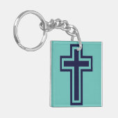 Blauw Christelijk kruis verschillende varianten Sleutelhanger (Voorkant Links)