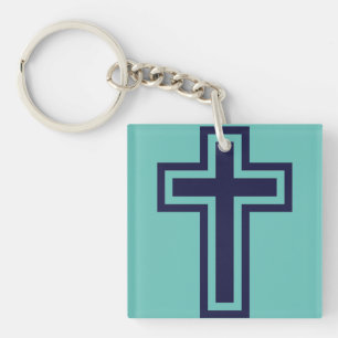 Blauw Christelijk kruis verschillende varianten Sleutelhanger