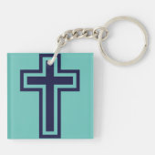 Blauw Christelijk kruis verschillende varianten Sleutelhanger (Achterkant)