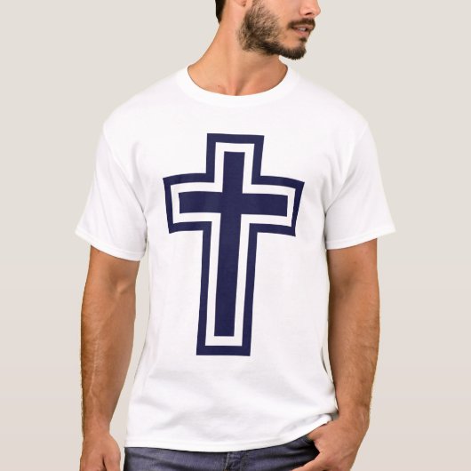 Blauw Christelijk kruis verschillende varianten T-shirt (Voorkant)