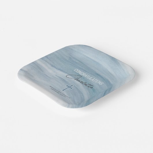 Blauw Christelijk kruisje Afstuderen Papieren Bordje (Gebogen)