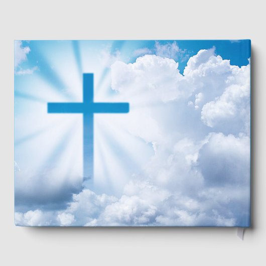Blauw Christelijk kruiswitte wolken in liefdevolle Gastenboek (Achterkant)