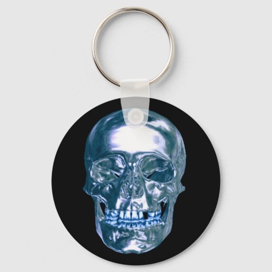 Blauw Chroom Schedel Sleutelhanger (Voorkant)