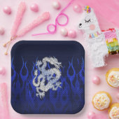 Blauw Chroom zoals Dragon Carbon Fiber Style Papieren Bordje (Feest)
