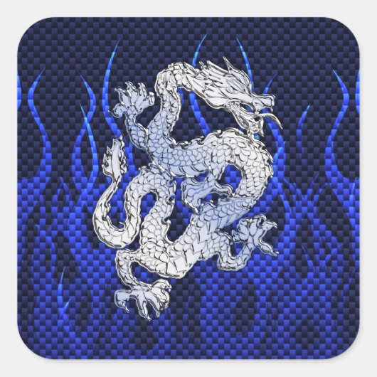 Blauw Chroom zoals Dragon Carbon Fiber Style Vierkante Sticker (Voorkant)