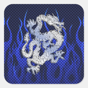 Blauw Chroom zoals Dragon Carbon Fiber Style Vierkante Sticker