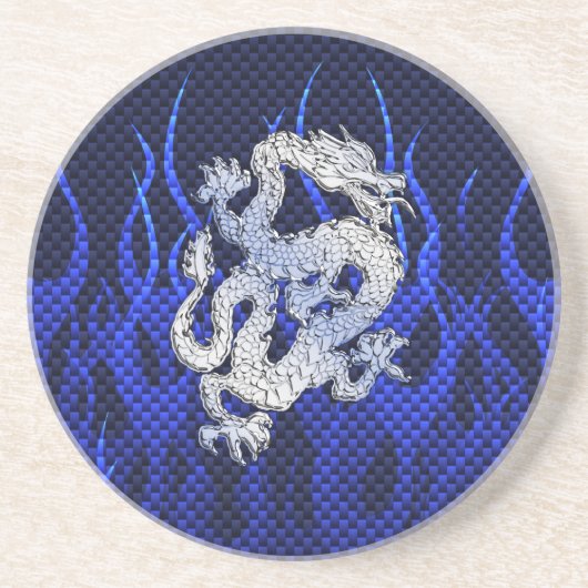 Blauw Chroom zoals Dragon Carbon Fiber Style Zandsteen Onderzetter (Voorkant)