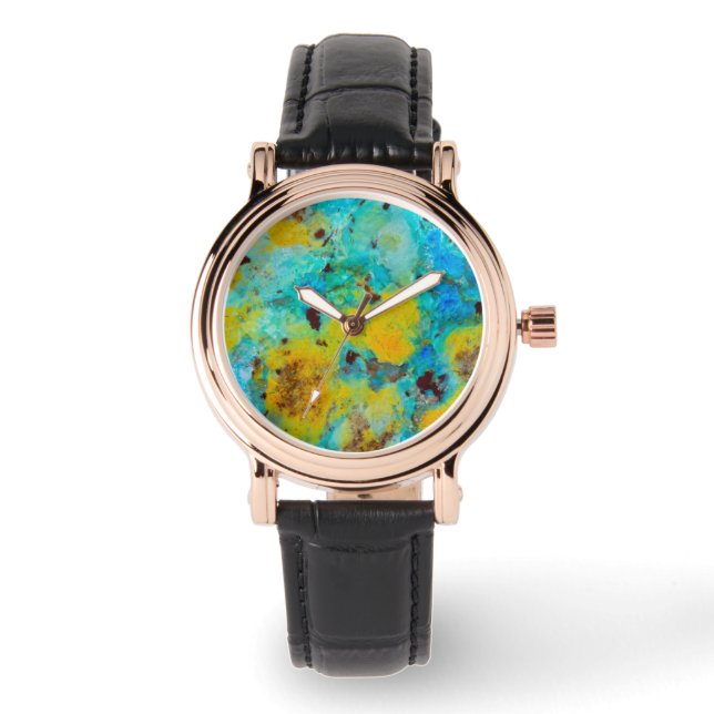 Blauw Chrysocolla Jaspis Horloge (Voorkant)