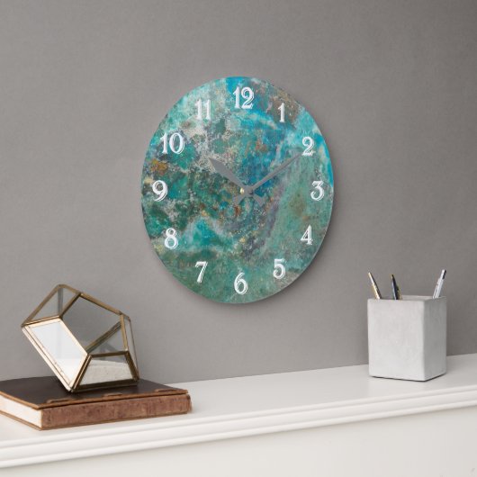 Blauw Chrysocolla mineraalsteen met witte cijfers Grote Klok (Kantoor)