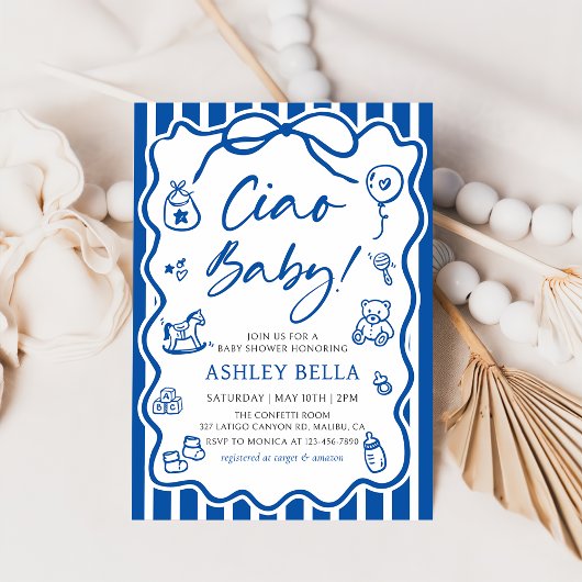 Blauw Ciao Baby grillig Italiaans Baby shower Kaart