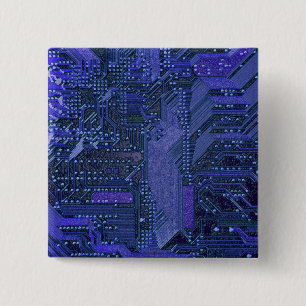 Blauw circuitbord technologie kunst elektronica vierkante button 5,1 cm