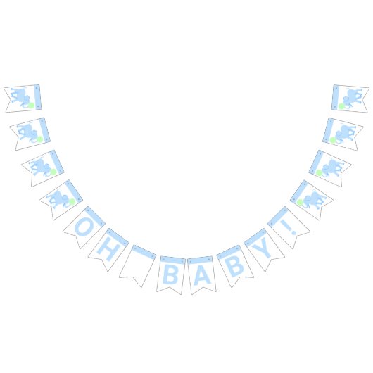 Blauw Circus Cute Elephant Baby shower Oh Baby Vlaggetjes (Alle)