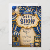Blauw circusfeest kaart (Voorkant)
